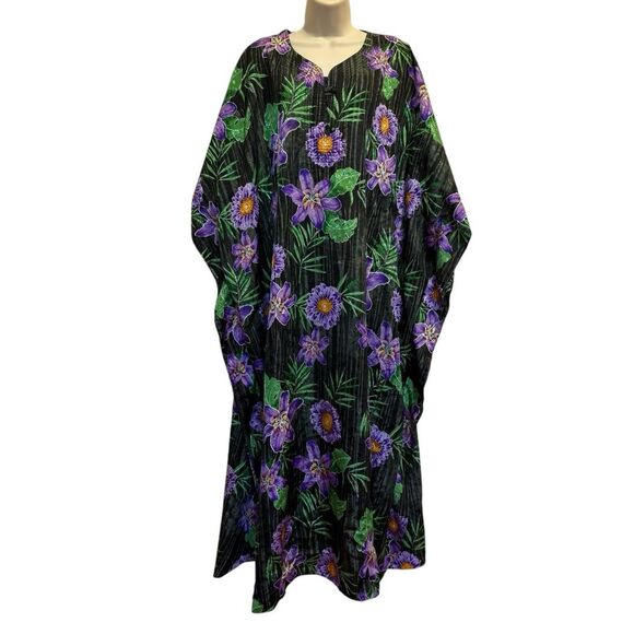 Vintage Simply Basic Mumu House Dress Stunning Vibrant Tropical Floral One Size - Picture 10 of 10